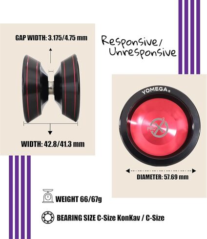 Yomega Pro x2 – Pro Level Aluminum Yoyo for Advance Players – H Shaped, C Size Ball Bearing with Adjustable Responsive/Nonresponsive Play + 3 Month Warranty (Red) in Kuwait