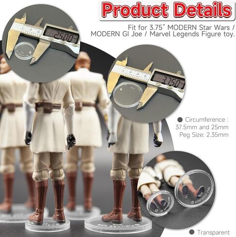 SIXPOINTS 36 Pieces Clear Round Figure Display Stand Base Compatible with 3.75" Movie Action Figure MODERN Star Wars / MODERN G i Joe /Marvel, 25mm Wide Disc,2.35mm Peg Doll Model Support Stand in Kuwait