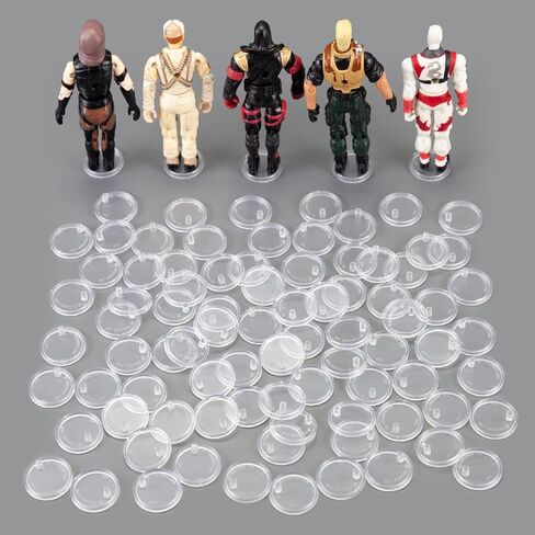SIXPOINTS 70 Pieces Clear Round Figure Display Stand Base Compatible with 3.75" Vintage Star Wars Movie Action Figures toy, 25mm Wide Disc,3.6mm Peg Doll Model Support Stand… in Kuwait