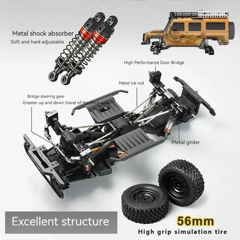 RC Truck 1/18 RC Rock Crawler, MN-111 4x4 Off Road RC Crawler, 2.4GHz Remote Control Car, All Terrain RC Climbing Car with LED Lights and 2 Batteries for Kids and Adults (Black) in Kuwait