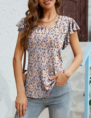 بلوزات نسائية كاجوال بأكمام قصيرة مكشكشة من LUYAA، قمصان صيفية برقبة مربعة وفضفاضة in Kuwait