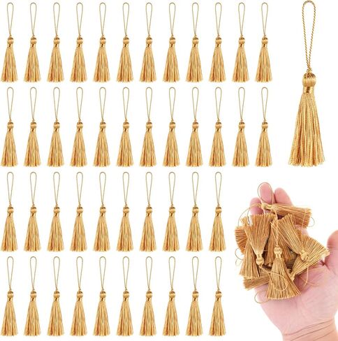 45PCS Gold Mini Bookmark Tassels with Cord Loops, 4.3inch/11cm Gold Handmade Silky Soft Craft, Small Tassels, Colorful Small Tassels for Bookmarks DIY Crafts Keychain Jewelry Making in Saudi Arabia
