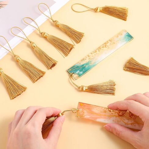45PCS Gold Mini Bookmark Tassels with Cord Loops, 4.3inch/11cm Gold Handmade Silky Soft Craft, Small Tassels, Colorful Small Tassels for Bookmarks DIY Crafts Keychain Jewelry Making in Saudi Arabia