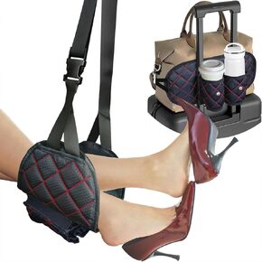 Airplane Footrest Travel Strap for Luggage Cup Holder, 3-in-1 Foot Hammock to Relax Your Feet and Free Hands, Easy Conversion and Travel Essentials, Black