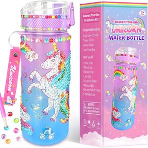 OCCHEN Decorate Your Own Water Bottle Kits Unicorn Fun Arts Crafts Painting Toys for Girls Ages 4-6 6-8 8-12 DIY Gem Sticker Diamond Birthday Christmas Easter Gift for Girls Toys