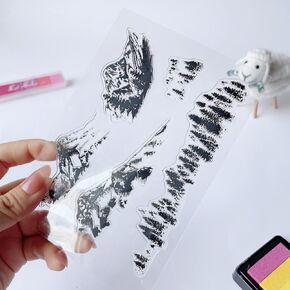 Snow Mountain Pine Tree Mountain Forest Scenery Clear Stamps Transparent Silicone Stamp Album Cards Rubber Stamp for Card Making Decoration and DIY Scrapbooking