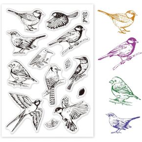 ORIGACH Realistic Birds Clear Stamps TPR Transparent Stamps with Acrylic Stamping Block for Card Making Decoration and DIY Scrapbooking