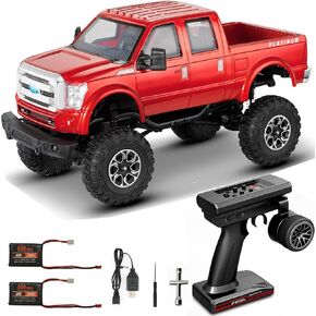 1/24 4WD H3T Remote Control Crawler RTR Full Scale Simulation RC Off-Road Truck Vehicle Model, 2.4Ghz with LED Lights (Red)