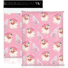 100Pcs Christmas Poly Mailers Pink Xmas Tree Santa Packing Bags With Self Sealing Decorative Envelope Mailers For Small Business Clothing, 14.5 x 19 Inch