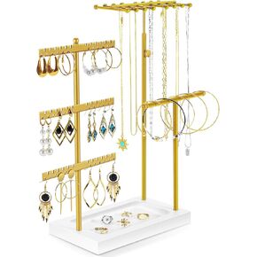 Jewelry Organizer Holder Stand, 5 Tier Adjustable Necklace Earrings Display Jewelry Organizer Storgae - Wooden Bracelet Ring Jewelry Rack for Women in Saudi Arabia