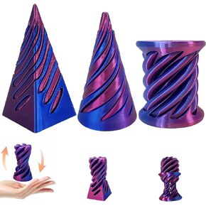 3 Packs Impossible Cone, Spiral Cone Fidget Toy, Impossible Pyramid Passthrough 3D Printed Fidget Toys Adults, Spiral Illusion Desktop Decoration for Anxiety Relaxing (Green Blue)