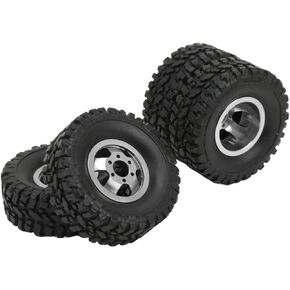 Hub Wheel Rims with Soft Rubber Tires, 4WD Rubber Tires Aluminum Alloy Wheel Hub for WPL C14 C24 B14 B24 B16 B36 1/16 RC Car Upgrade Part(Silver)