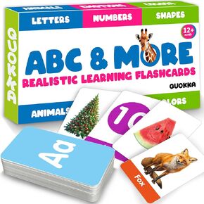 بطاقات فلاش تعلم ABC للأطفال الصغار من عمر 2-4 سنوات - 60 لعبة بطاقة تعليمية للأطفال الذين تتراوح أعمارهم بين 1-3-5 سنوات من Quokka - أرقام الأبجدية والألوان والحروف والحيوانات والأنشطة التعليمية - لعبة تعليمية للكلمات الأولى