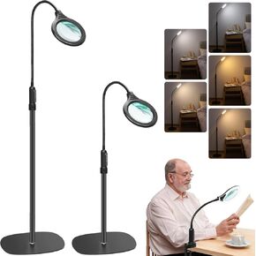 10X Magnifying Glass with Light and Stand, Flexible Gooseneck Magnifying Floor Lamp with Light, 3-in-1 LED 5 Color Modes, Stepless Dimmable Lighted Magnifier Hands Free for Close Work, Crafts, Reading