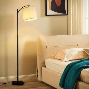 Modern LED Floor Lamp for Living Room - Adjustable 3 Color Temperatures, Elegant White Linen Shade, Energy-Efficient 9W Bulb Included - Perfect for Bedroom, Contemporary Home Decor