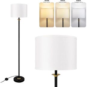 Modern LED Floor Lamp for Living Room - Adjustable 3 Color Temperatures, Elegant White Linen Shade, Energy-Efficient 9W Bulb Included - Perfect for Bedroom, Contemporary Home Decor