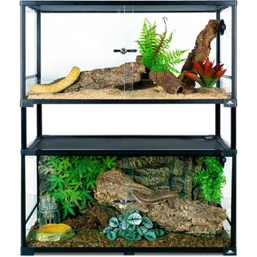 Double Stacked Reptile Tank, 36" x 18" x 44" Tall Reptile Terrarium, Front Opening, Full Vision, Knock Down, 2 Pack 50 Gallon Glass Cage for Reptile, Bearded Dragon, Lizard, Snake, Gecko