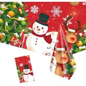 1 Pcs Christmas Plastic Tablecloths 54x108 Inch, Snowman Red Disposable Christmas Table Cloth Rectangle Christmas Table Cover for Christmas Party Decorations (Christmas)