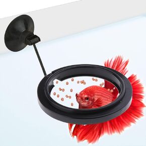 SunGrow Betta Ring and Leaf Hammocks, 2 Faux Fish Leaf Pads, Spawning Ground, Breeding, and Resting Bed, Feeding Spot, Hideout Ornament and Aquarium Decor, Black Circle Fish Feeder with Suction Cups