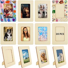 20 PCS DIY Wood Picture Frames Unfinished Wooden Photo Picture Frames for 4 x 6 In Photos Standing Postcard Picture Frame Set for Birthday Halloween Thanksgiving Paint and Decorate, 6 x 8 Inch