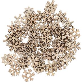 100pcs Assorted Pattern Wooden Pieces Christmas Snowflake Cutouts Craft Embellishments DIY Decorative Accessories Manual Ornament for DIY Art