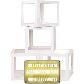 Baby Boxes with 30 PCS Letters, 4 Transparent Balloon boxes for Gender Reveal Birthday Wedding Baby Shower Decorations