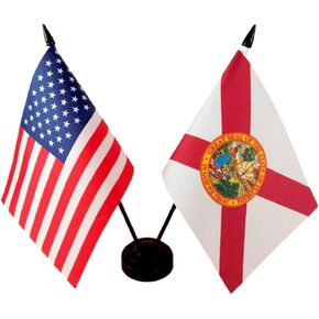 Zigvert America & Florida Twin Desk Flag, US Florida Table Flags, 8 x 5 Inches American & Florida Deluxe Desk Flag Set - Miniature USA & Florida Stick Flag with Flag Stand