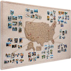Photo Wall Display, 70x45 inch Travel Photo Board with USA Map, Personalized Wall Décor for Adventure Lovers, Best Gifts for People Who Travel