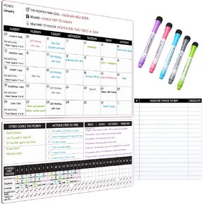 Magnetic Calendar for Refrigerator & Wall – Family Planning Board with to-Do List, Kitchen Calendar, 2 White Board Planner (17"x10.5" & 17"x7") + 8"x10" Task Board & 5 Markers