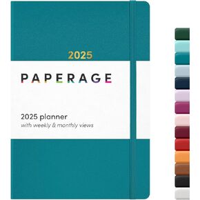 PAPERAGE 2025 Weekly & Monthly Hardcover Planner (Dark Green), 12 Month (January 2025 - December 2025), 5.7 in x 8 in, Weekly & Monthly Spreads, Includes Additional Note Pages, Back Pocket & Trackers