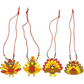 4E's Novelty Thanksgiving Necklace Crafts for Kids Bulk – 12 Pack DIY Turkey Necklace Craft for Kids with 4 Styles, Thanksgiving Favors for Kids, Thanksgiving Toddler Craft, & Turkey Craft Kit
