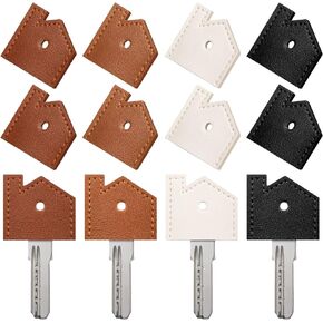 PU Leather Key Covers Caps Mini Key Caps Tags Vintage Keychain Organizer Assorted Colors for Identify Your Key (Black, Beige, Light Brown, Dark Brown)