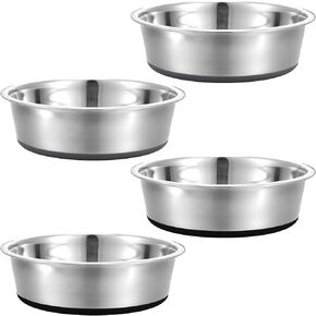 4 Cup Stainless Steel Dog Bowls Set of 4 for Food and Water, Silicone Base Anti-Slip, Rust Resistant, Extra Thick Metal Dog Bowl for Small Dogs, 30oz