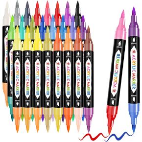 TBC The Best Crafts 36 Colors Dual Tip Acrylic Paint (72 colors/36 pieces),Waterproof, Non-Toxic, odorless, Suitable for Paper, Pottery, Stones, Backpacks, Glass (72 colors/36 pieces)