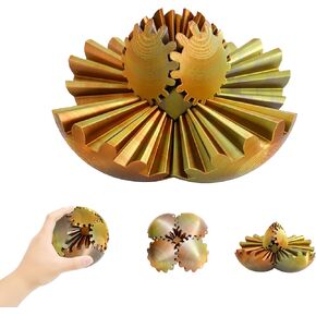 Steampunk Whirling Wonder Fidget - 11cm/ 4.3 inch Gear Ball, 3D Printed Gear Sphere, Large Spin Ball, Cube Fidget Toy, Stress Ball for Stress and Anxiety Relaxing (Red and Gold)