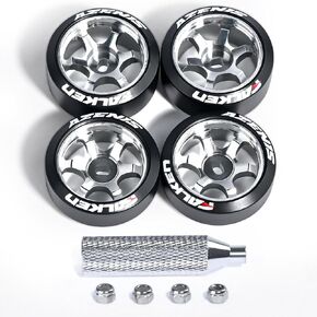 4Pcs 20mm 1/28 Rc Car Drift Wheel Hub with Rc Car Drift Logo Tires for 1/24 1/28 Mini-Z Mini-Q TG Racing Wltoys K969 RC Drift Car Upgrade Parts (Titanium)