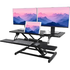 Pro Standing Desk Converter - 37 Inch Adjustable Sit to Stand Up Desk Workstation, Particle Board, Dual Monitor Desk Riser with Keyboard Tray, Desktop Riser for Home Office Laptop, Black 37"