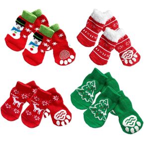 HANABASS 4 Pairs Christmas Dog Socks Non Slip Dog Socks Dog Paw Protector for Small Medium Large Senior Dogs (Size M)