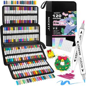 120 Colors Alcohol Markers Brush Tip Set, Dual Tip Art Marker Set Perfect for Coloring, Sketching, Drawing, Card Making and Illustration, Alcohol Based Markers Perfect for Artists Adults and Kids