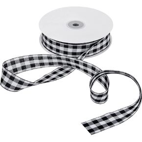 Deloky 50 Yard Large Buffalo Plaid Ribbon-1.0 Inch Black and White Christmas Plaid Check Ribbon, Lumberjack Ribbon for Lumberjack Party, Christmas, Mother's Day Gift,DIY Craft Decoration