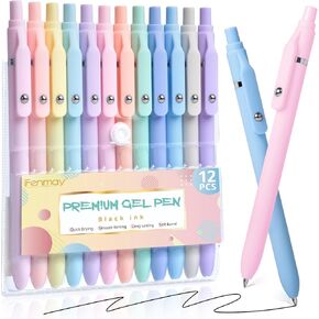 Gel Pens, 12 Pcs 0.5mm Fine Point Aesthetic Pens, Quick Dry No Smudge, Smooth Writing Comfortable Grip Pens, Cute Black Ink Journaling Pens for School Supplies Office Desk Accessories