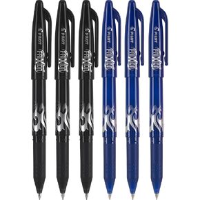 Pilot FriXion Ball 0.7mm Erasable Gel Pens, Fine Point, 3 Black Pens & 3 Blue Pens (6 PACK)
