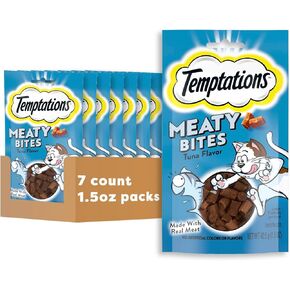 TEMPTATIONS Meaty Bites, Soft and Savory Cat Treats, Tuna Flavor, (7) 1.5 oz. Pouches