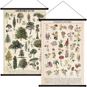 Lewtemi 2 Pcs Vintage Tree Flower Poster Fungus Rustic Wildflower Wall Hanging Illustrative Reference Chart Plant Poster for Living Room Bedroom, 15.7 x 23.6 Inch