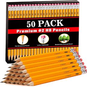 V-Opitos Wood-Cased #2 HB Pencils, 50 Pack Pre-Sharpened Pencils with Top Erasers, Bulk Yellow Pencils for School Teacher Supplies, Writing, Drawing and Sketching