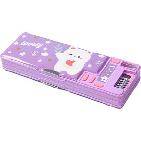 Multifunction Pencil Case with Calculator, Pencil Sharpener and Curriculum, Multiple Cute Patterns, Suitable for Elementary School Girls, Boys, Great Gifts for Kids (Pink)