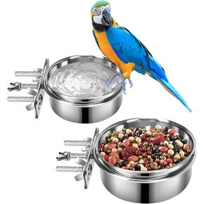 2 Pcs Large Dog Food Water Bowl for Cage with Upgraded Clamp Holder, Pet Kennel Hanging Bowls Stainless Steel Detectable Bowls Crate Feeder Dish for Large Dogs (7.1x3.7'' & 5.1x2.7'')