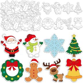 80 Pcs Color Your Own Christmas Card Paper Craft for Kids DIY Coloring Santa Claus Snowman Christmas Tree Ornaments Crafts Xmas Holiday Party Classroom Activity Art Craft Project, 8 Styles
