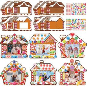 30 Packs Christmas DIY Picture Frames Craft Kit for Kids, Xmas Gingerbread House Candy Photo Frames Ornaments for Christmas Decorations Favor Fall Art Gift Classroom Home Activities