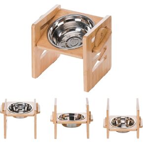 Elevated Dog Bowl, 6 Heights Adjustable Raised Dog Bowl 2.4″-6.7″, with Food Grade 304 Stainless Steel 15 OZ, Bamboo Dog Bowl Stand for Small & Medium Dogs Cats, 1 Pack